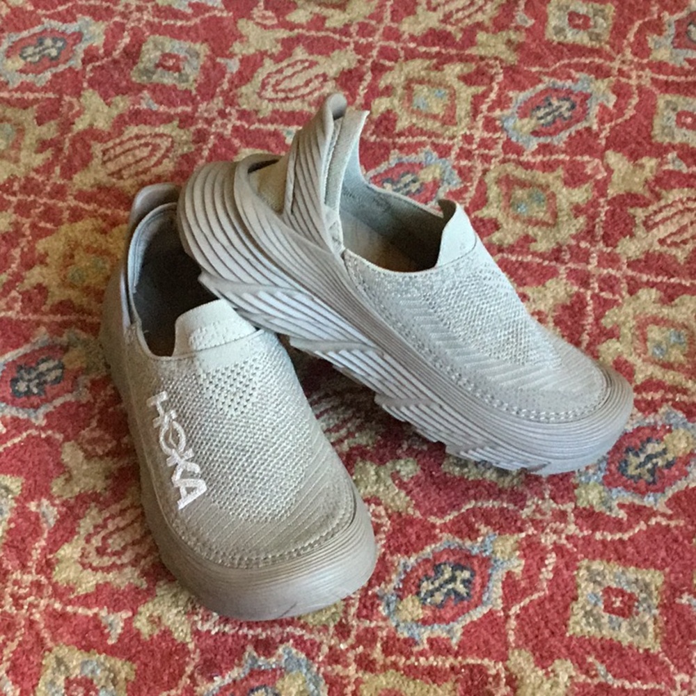 Hoka One One Slip-On Athletic Shoes in Light Gray with White Logo - Picture 3 of 11